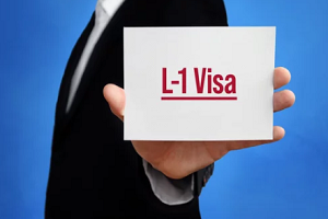 hombre sujetando papel normal con visa l1 escrito en él con fondo azul